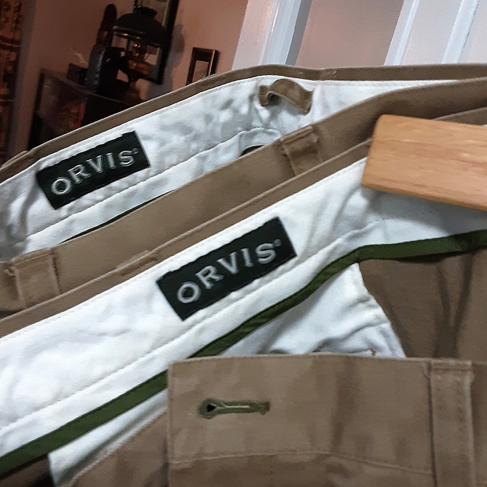 Two pairs Orvis khaki canvas pants 38w